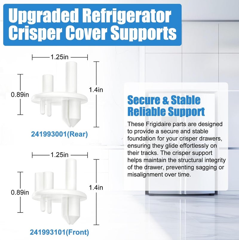 Alvar [4 PACK] UPGRADED 241993101 Crisper Cover Support (Front) & 241993001 Crisper Support (Rear) Compatible with Frigidaire Crisper Support Replacement FGHS2631PF4A FFSS2615TS0 LFSS2612TF0 FFHS2611PFEA - Image 5